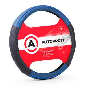 Кожаная оплётка руля AUTOPROFI AP-1060 BK/BL (M)