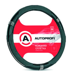 Кожаная оплётка руля AUTOPROFI AP-150 BK/BK (M)