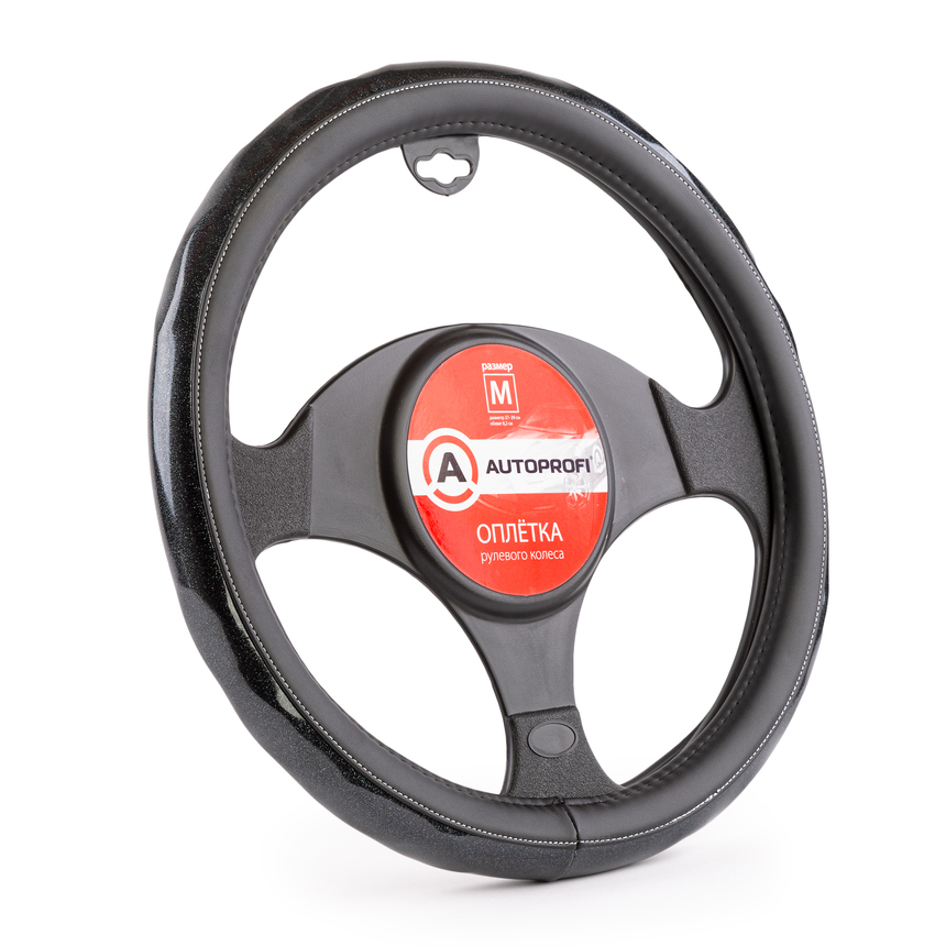 Оплётка руля AUTOPROFI из экокожи AP-1933 BK/BK (M)