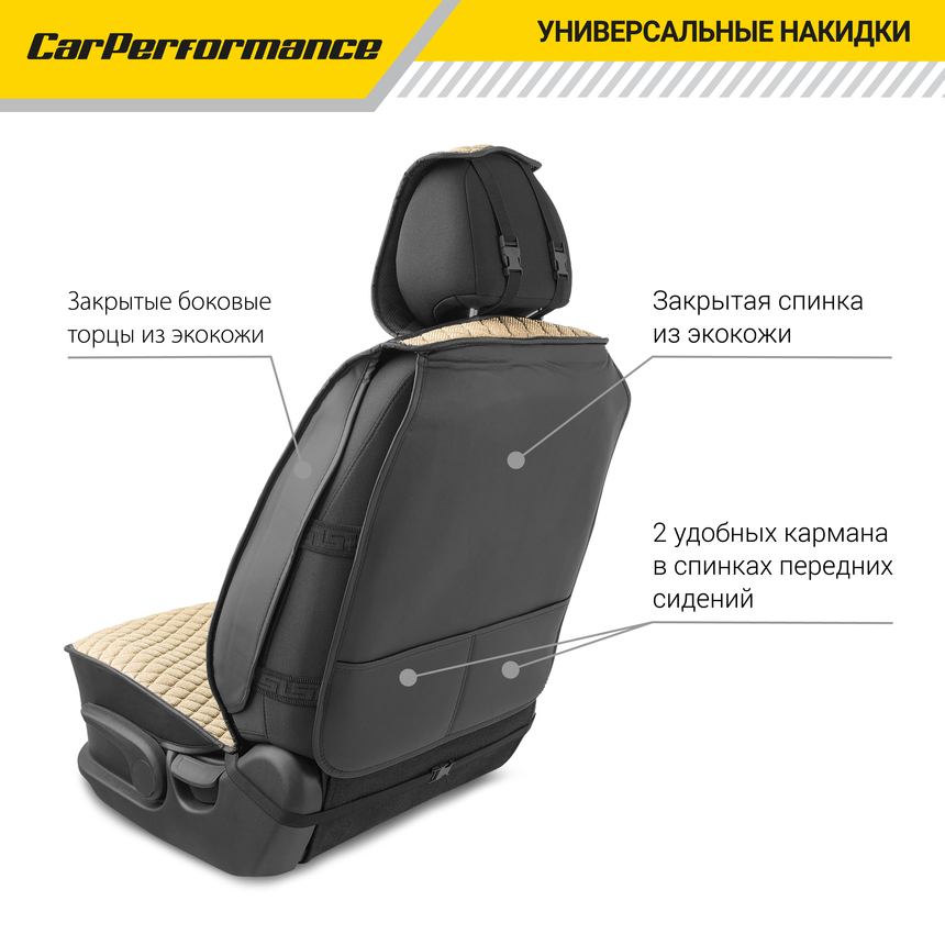 Каркасные накидки на передние сиденья "Car Performance", 2 шт., fiberflax CUS-2032 BE