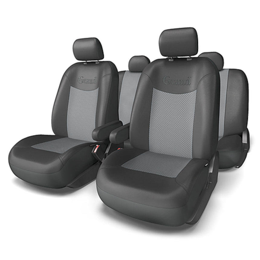 Чехлы на сиденья универсальные экокожа GRAND GND-1305G BK/D.GY (M)