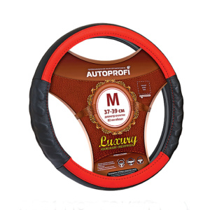 Кожаная оплётка руля AUTOPROFI AP-1070 BK/RD (M)