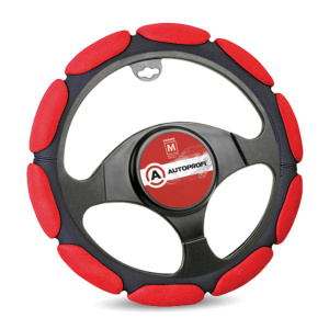 Спонжевая оплетка руля "10 подушек", поролон 2 см. с памятью SP-9030 BK/RD (M)