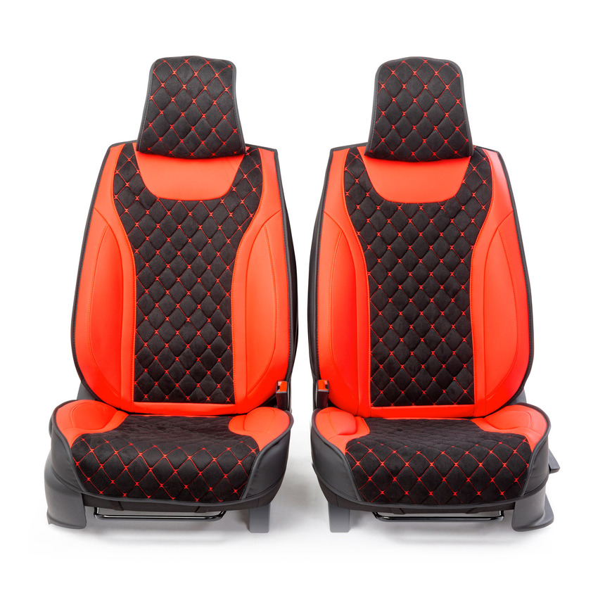 Каркасные 3D накидки на передние сиденья "Car Performance", 2 шт., экокожа/алькантара CUS-3044 BK/RD
