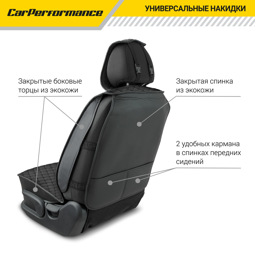 Каркасные накидки на передние сиденья "Car Performance", 2 шт., алькантара CUS-2012 BK/BK