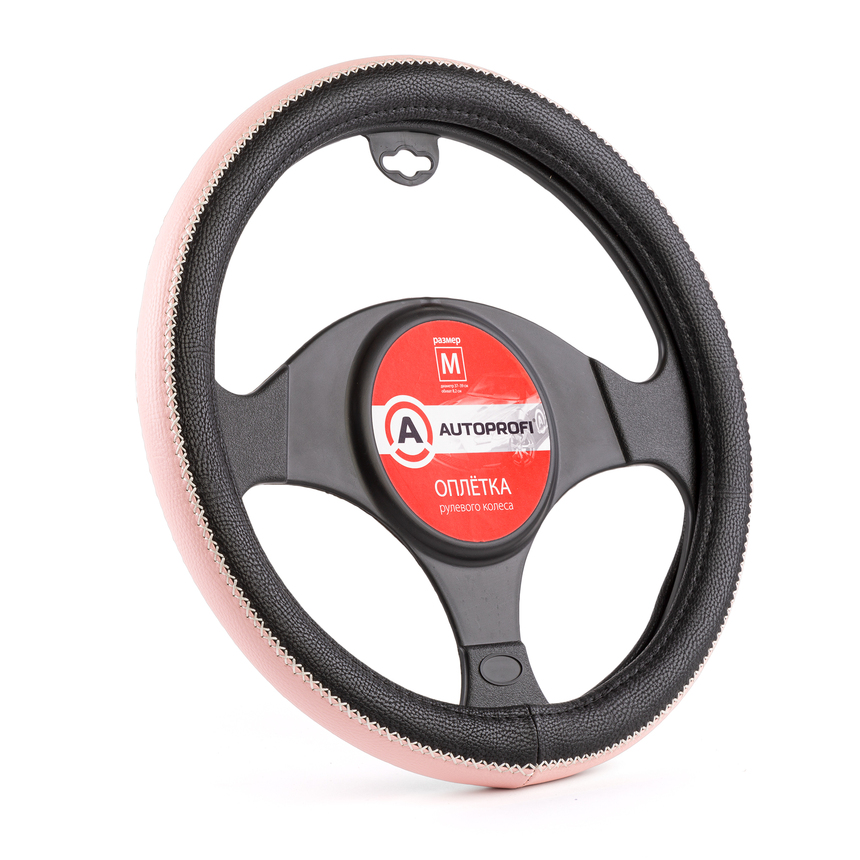 Оплётка руля AUTOPROFI из экокожи AP-1931 BK/PINK (M)