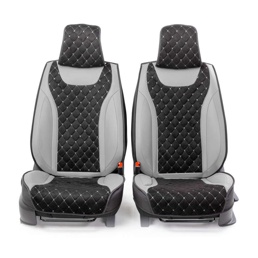 Каркасные 3D накидки на передние сиденья "Car Performance", 2 шт., экокожа/алькантара CUS-3044 BK/GY