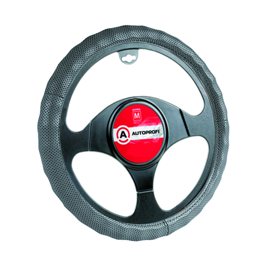 Кожаная оплётка руля AUTOPROFI AP-396 D.GY (L)