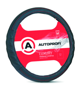 Кожаная оплётка руля AUTOPROFI AP-1070 BK/BK (M)