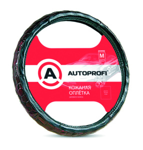 Кожаная оплётка руля AUTOPROFI AP-156 BK (L)