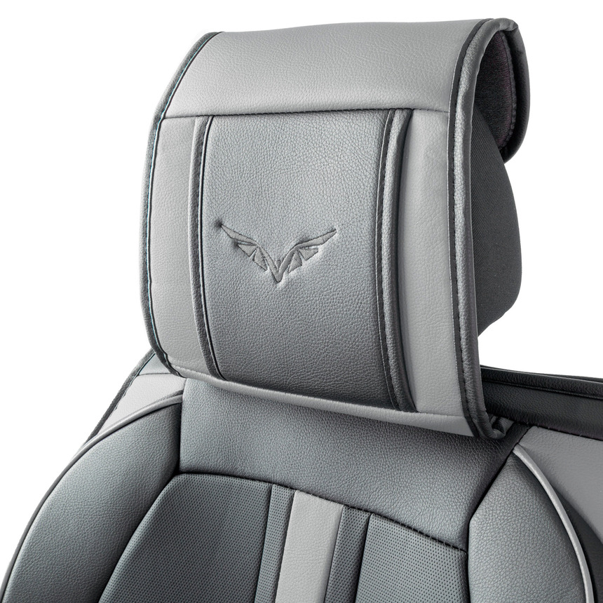 Каркасные 3D накидки на передние сиденья "Car Performance", 2 шт., экокожа CUS-3012 BK/GY