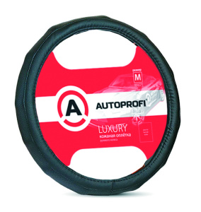 Кожаная оплётка руля AUTOPROFI AP-1050 BK (M)
