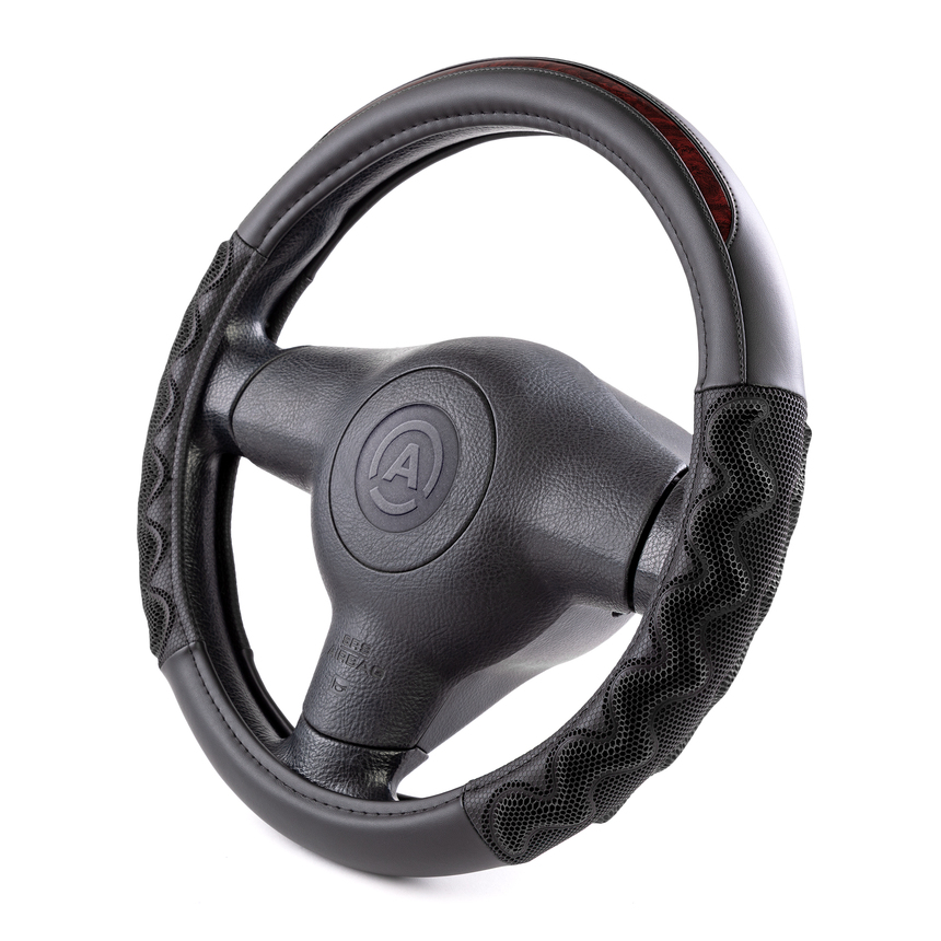 Оплётка руля AUTOPROFI из экокожи AP-1968 BK/BR (M)