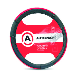 Кожаная оплётка руля AUTOPROFI AP-678 BK/RD (L)