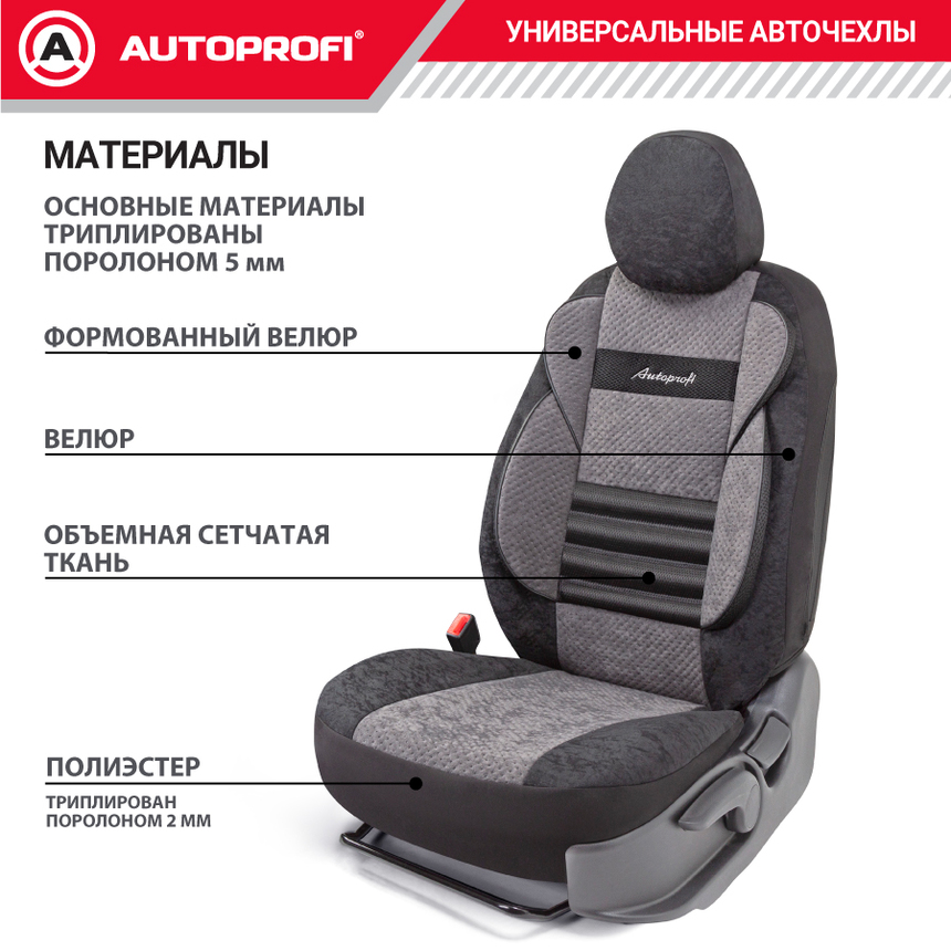 Комплект чехлов на сиденья COMFORT COMBO, материал велюр CMB-0405 BK/D.GY