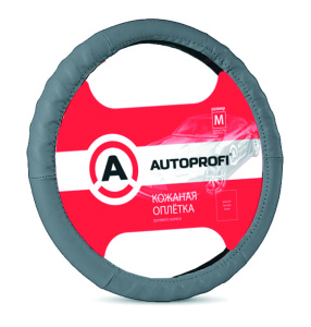 Кожаная оплётка руля AUTOPROFI AP-300 D.GY (L)