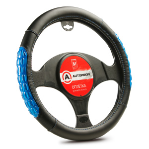 Оплётка руля AUTOPROFI экокожа AP-2060 BK/BL (M)