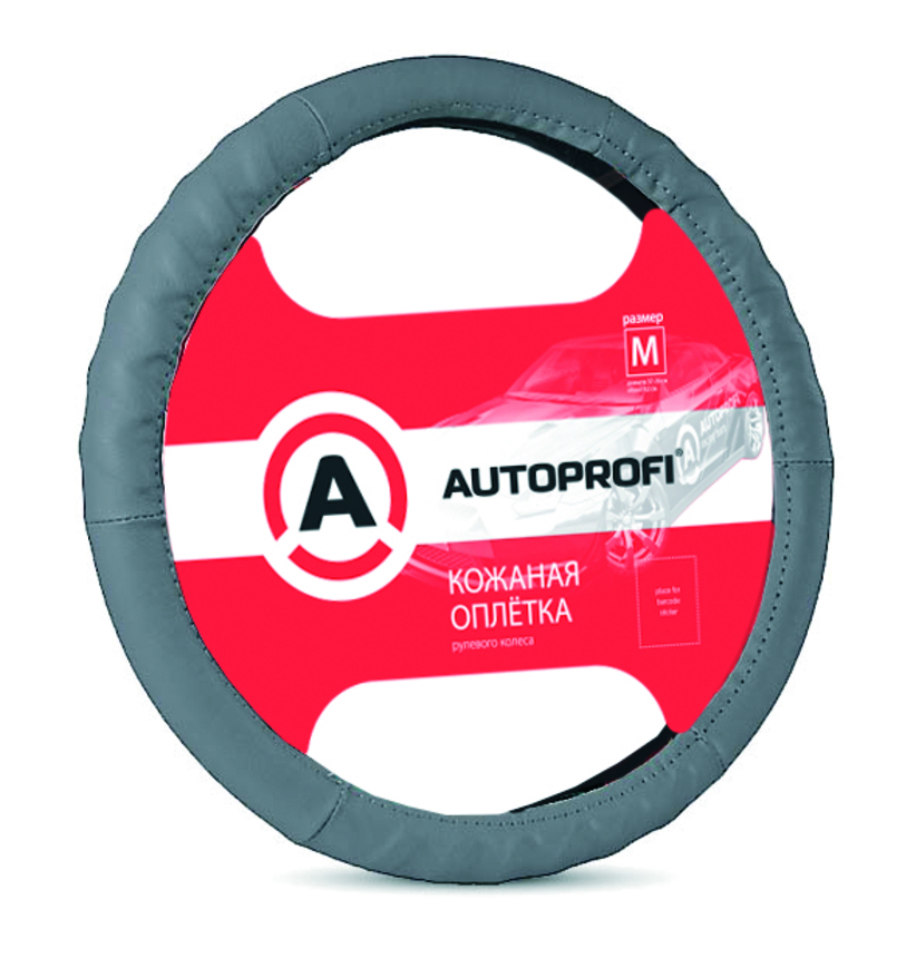 Кожаная оплётка руля AUTOPROFI AP-300 D.GY (M)