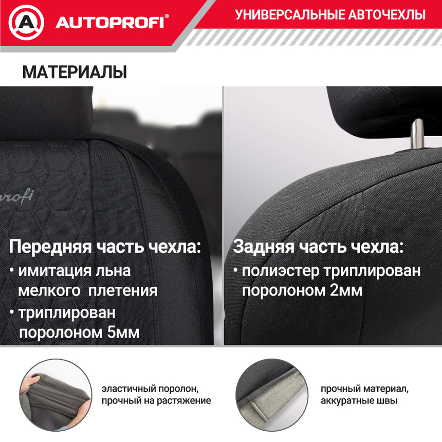 Комплект чехлов на сиденья VERONA, материал лён VER-1505 BK/BK