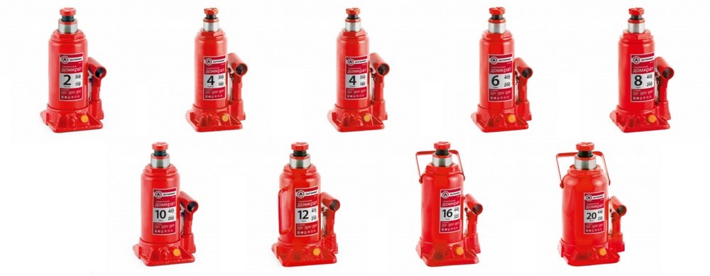 Бутылочные домкраты от 2 до 20 тонн